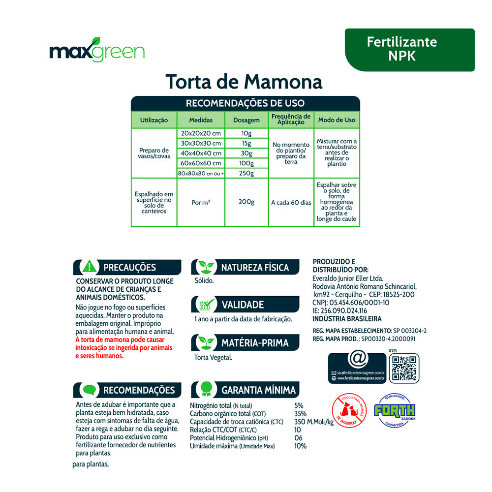 Fertilizante Forth Maxgreen Torta de Mamona para Jardim 1 kg
